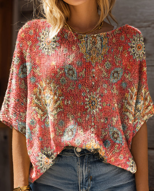 Women's Retro Ethnic Totem Art Patternn Print Casual Pullover Sweater