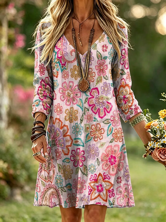 Women's Boho Paisley Floral Print Mini Dress