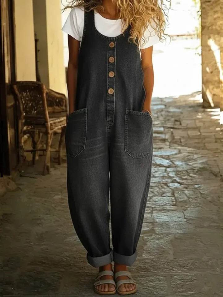 Vintage Washed Denim Jumpsuit | 70s Hippie Boho Style