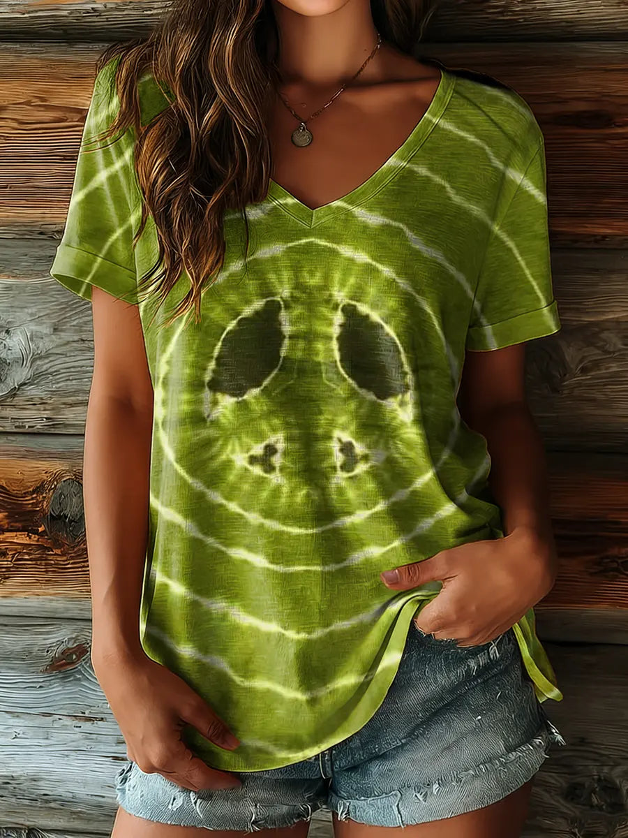 Hippie Tie Dye Women's V-neck Print Casual T-shirt