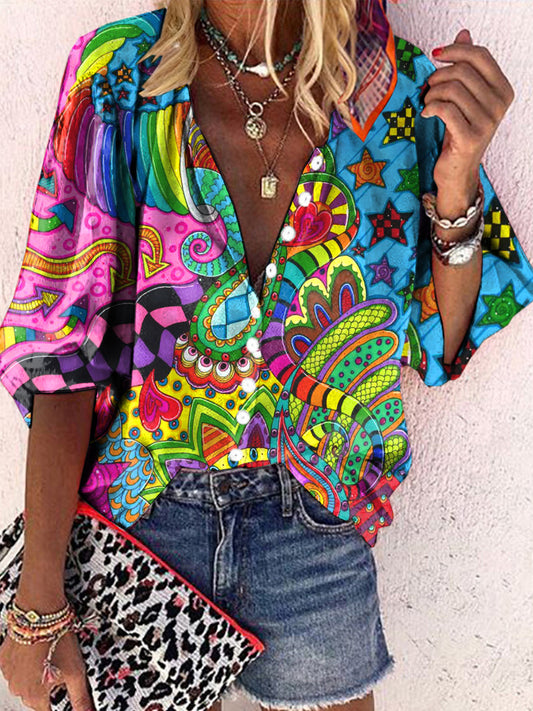 Women's Retro Hippie Print Casual Shirt