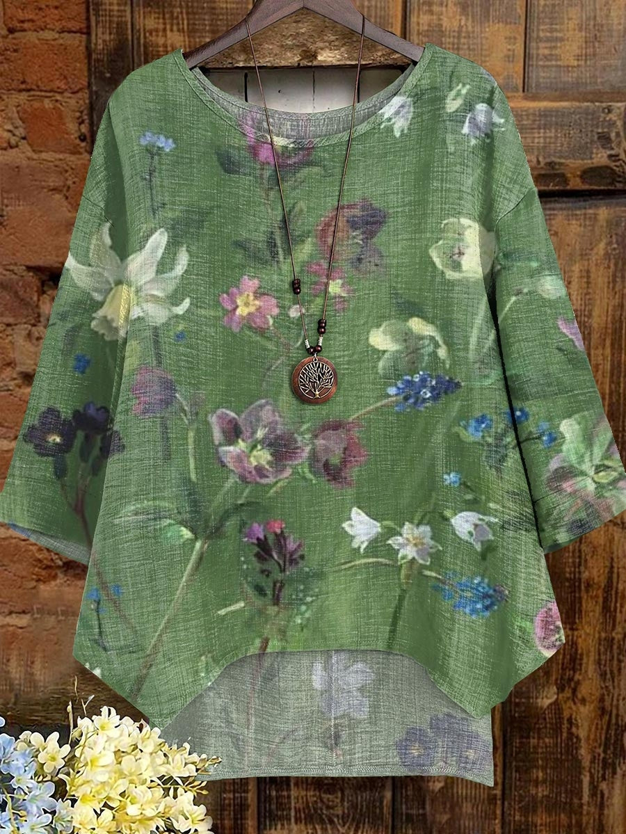 Women's Vintage Wildflowers Floral Art Print Comfortable Cotton Shirt