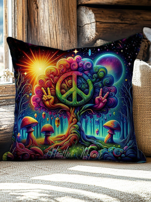 Mushroom Wisdom Tree Hippie Pattern Art Print Leisure Pillow