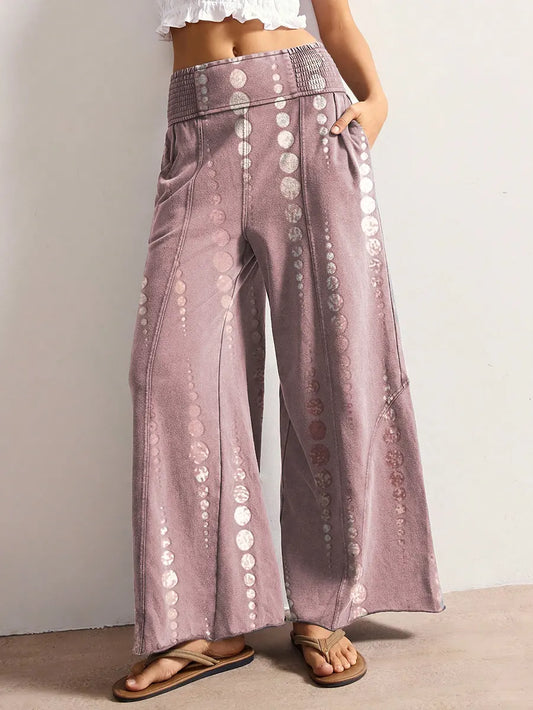 Women's Retro Ethnic Polka Dot Art Print Casual Side Pocket Cotton Pants