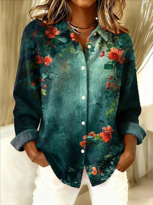 Women's Vintage Floral Art Print Turtleneck Sweater
