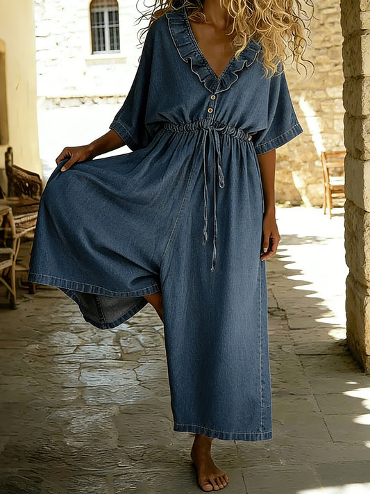 Women's Casual V-neck Ruffle Jumpsuit