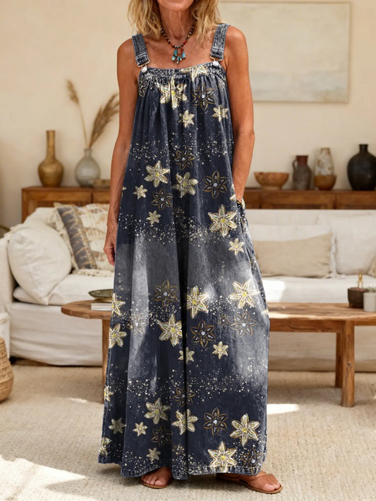 Women's Vintage Star Art Print Casual Overalls