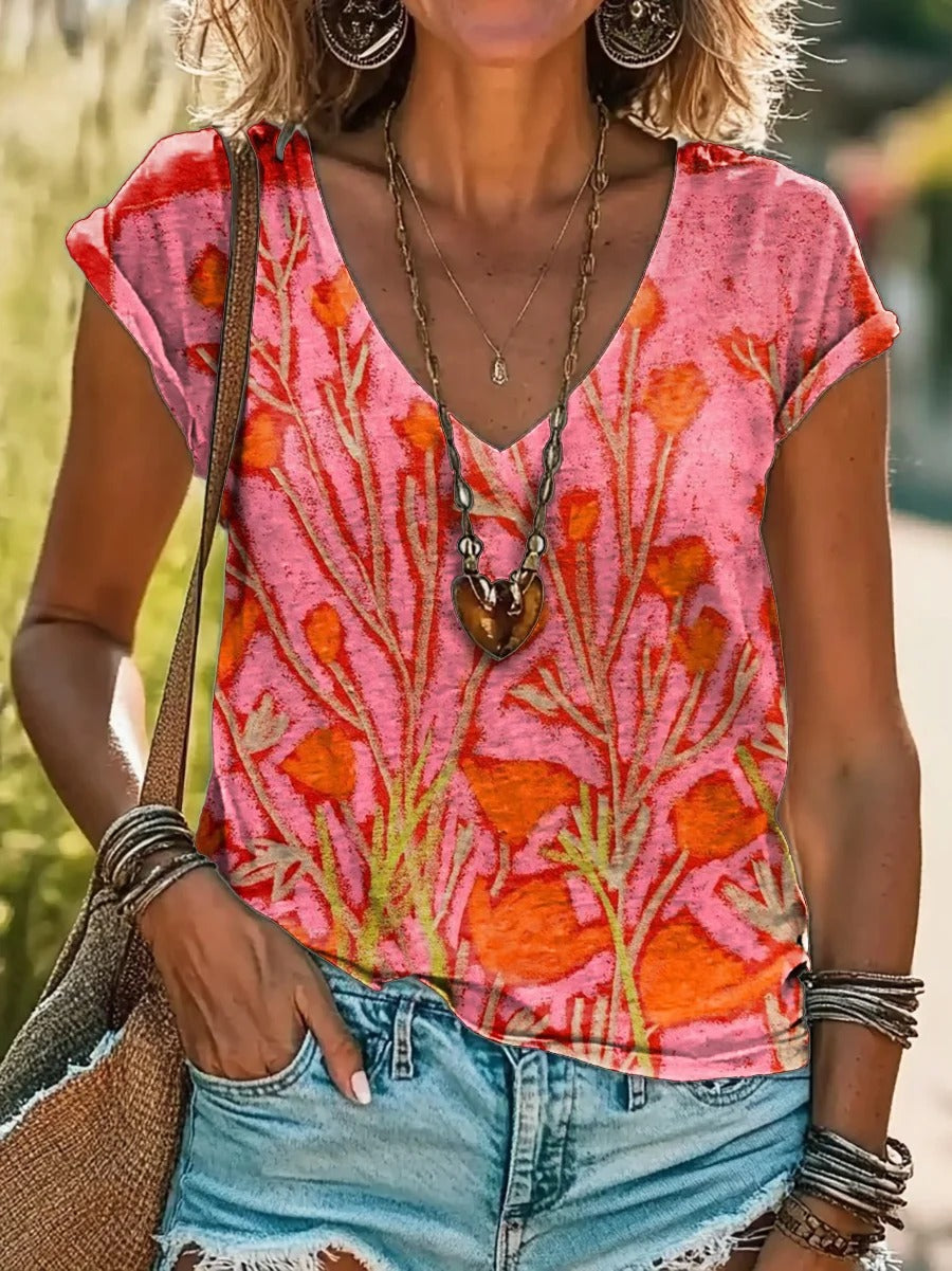 Vintage Floral Art Print Cotton Crew Tee-1