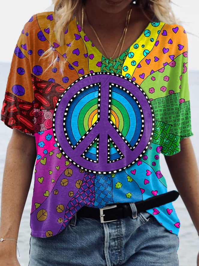 Women's Hippie Peace Print T-Shirt