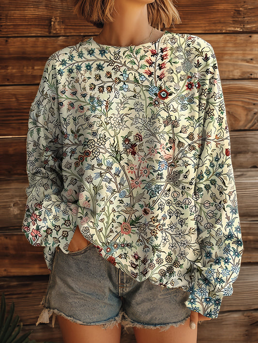 Women's Vintage Floral Art Pattern Print Casual Crew Neck Sweatshirt