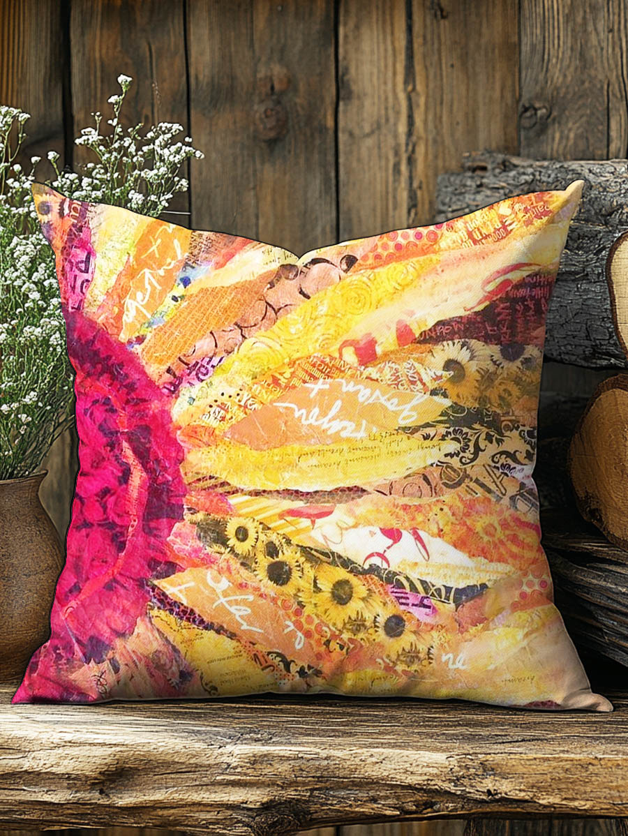 Sunflower Oil Painting Print Casual Pillow