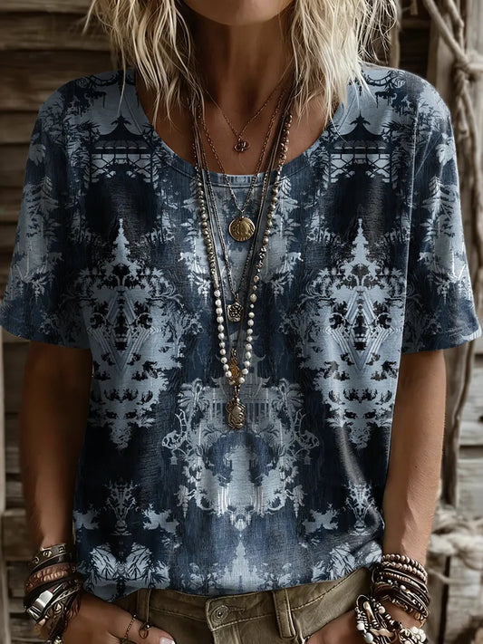 Ethnicity Abstract Totem Women And Men's Vintage Art Print Casual T-shirt