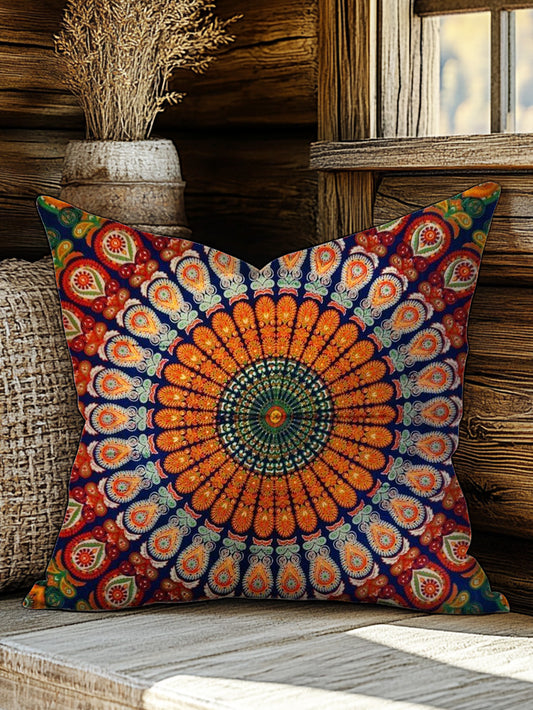 Bohemian Folk Mandala Art Motifs Print Casual Pillow