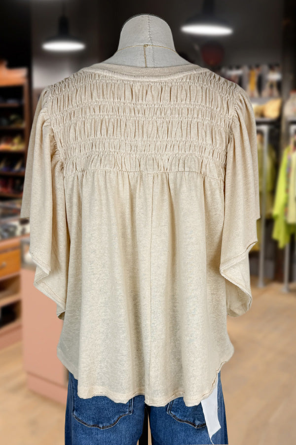 Smocked Butterfly Sleeve Top