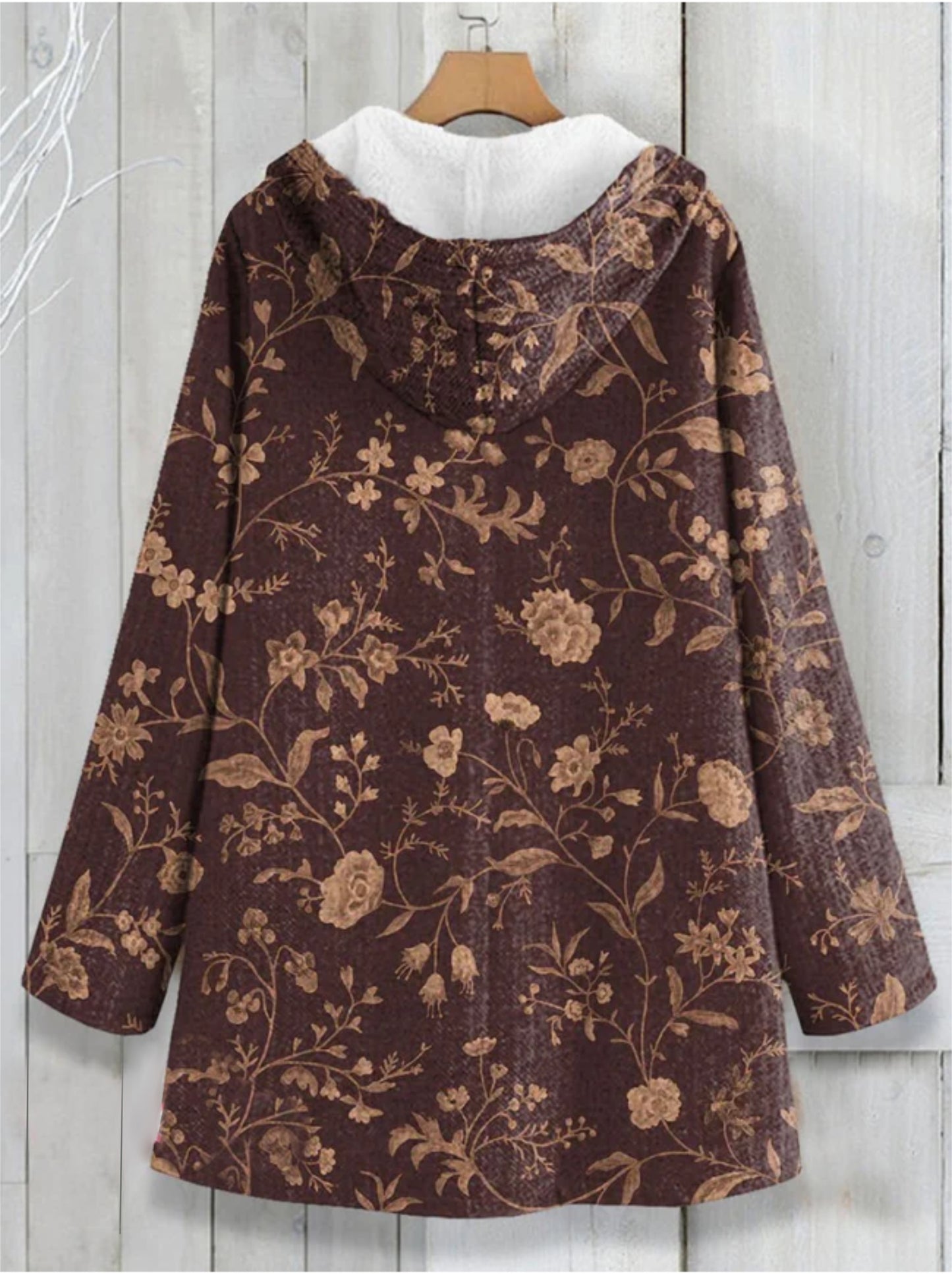 Retro Flower Art Print Casual Winter Warm Fleece Long Sleeve Fleece Coat