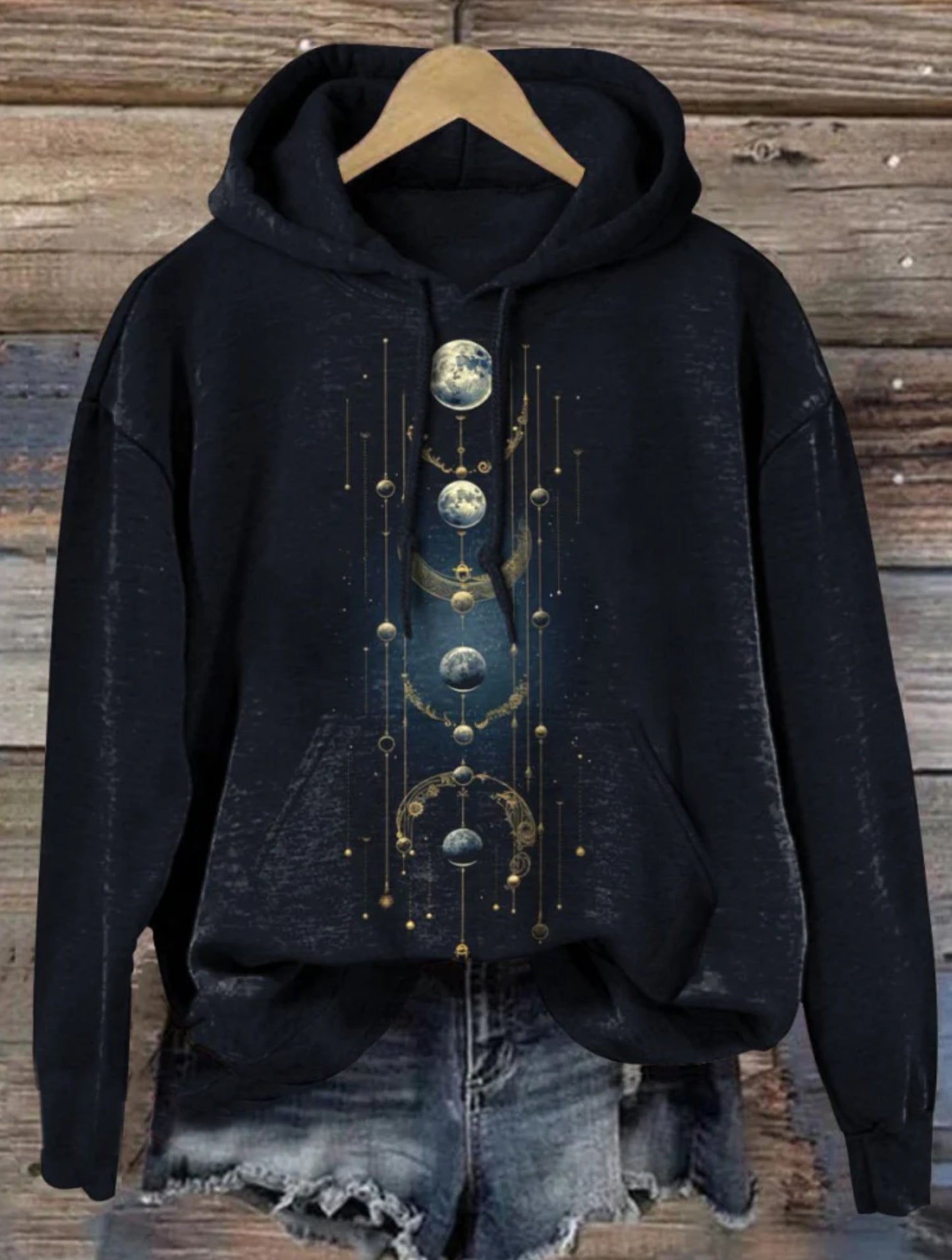 Mysterious Crecent Moon Art Printed Casual Hoodie Sweatshirt