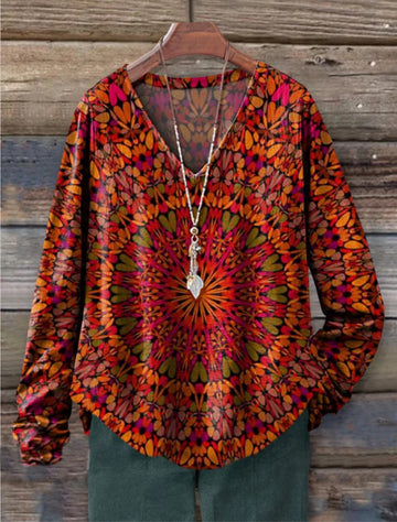Michelle | Women's Vintage Folk Floral Art Print Long Sleeve Comfortable Cotton Shirt main image 0