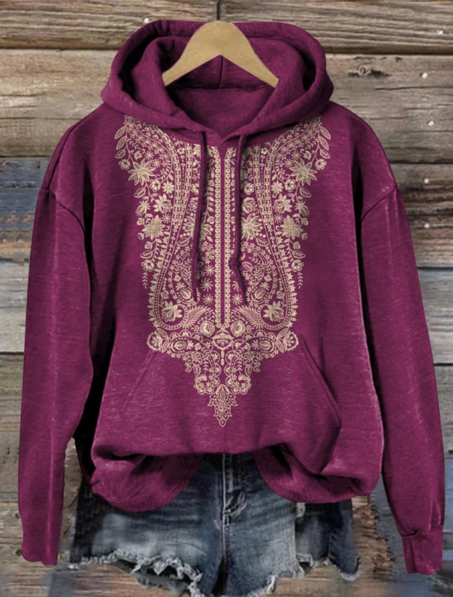 Ethnic Style Floral Pattern Printed Casual Hoodie Sweatshirt