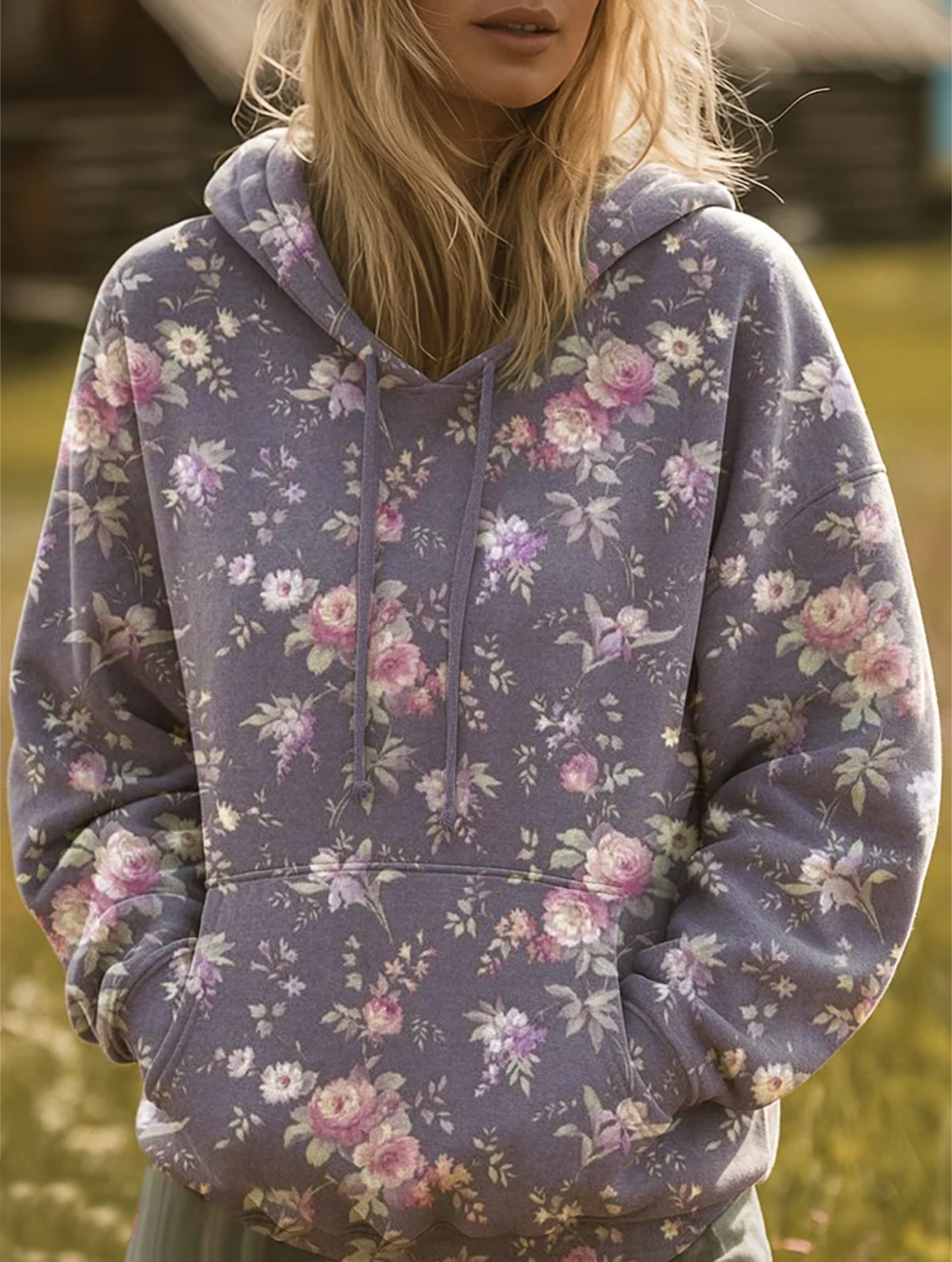 Women's Vintage Flowers Print Casual Hollow-out Denim Shirt main image 0