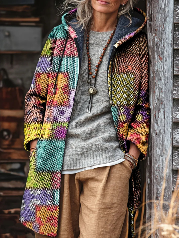 Vintage Aztec Art Print Unisex Plush Thick Long-Sleeved Cardigan Coat main image 0