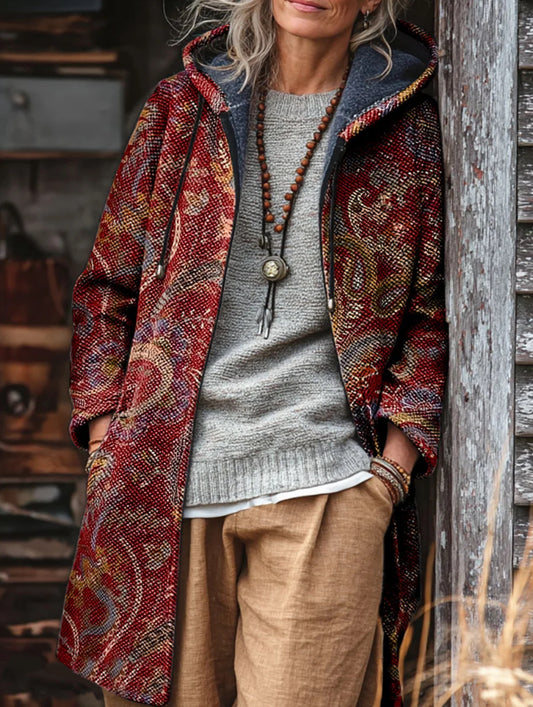 National Style Paisley Unisex Plush Thick Long-Sleeved Sweater Cardigan Coat