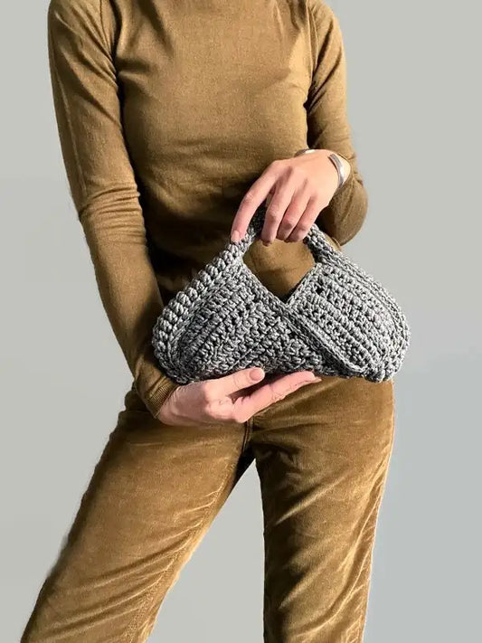 Heather Gray Handmade Crochet Mini Dumpling-Shape Handbag