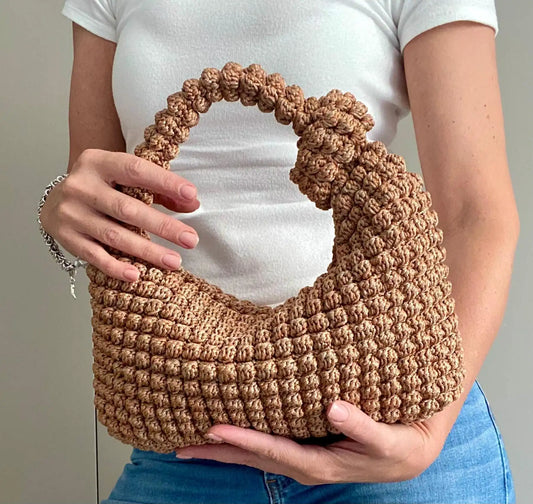 Camel Handmade Crochet Bobble Texture Hobo Tote Bag