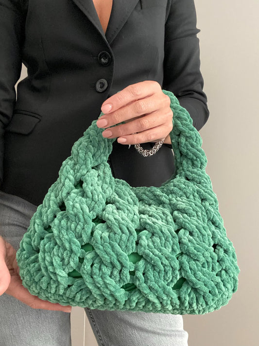Emerald Green Chunky Knit Fuzzy Mini Hobo Bag
