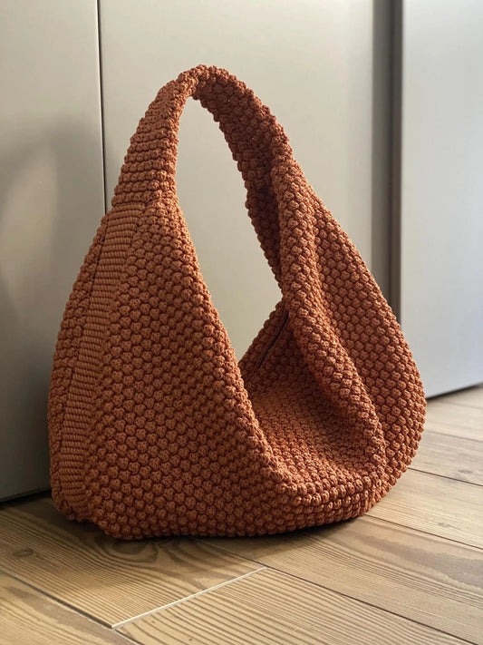 Caramel Handmade Crochet Large Capacity Hobo Tote Bag