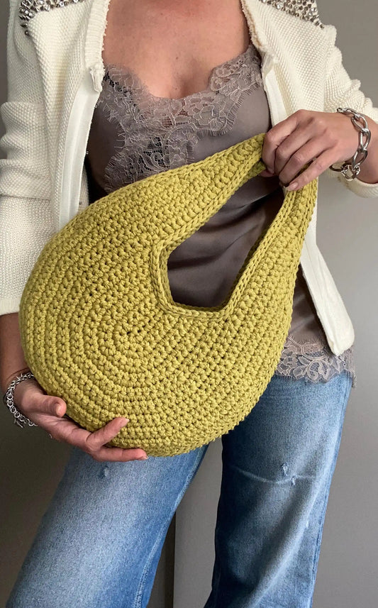 Lime Yellow Handmade Crochet Round Hobo Tote Bag