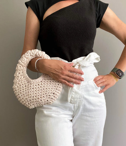 Off-White Chunky Crochet Mini Top Handle Bag