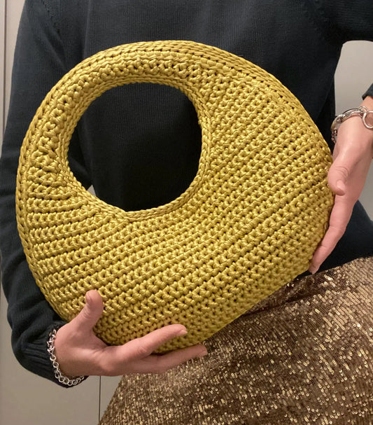 Mustard Yellow Handmade Crochet Round Hobo Handbag