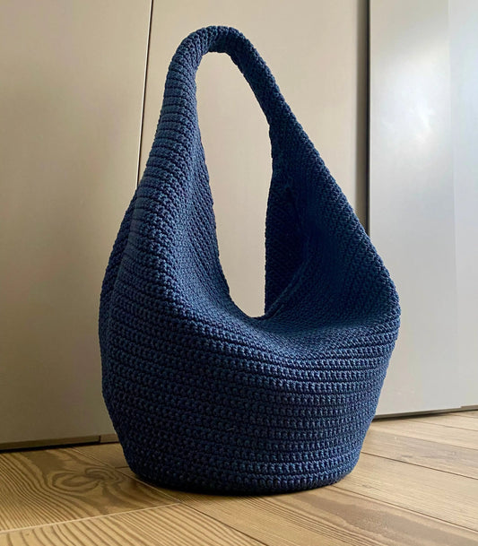 Navy Blue Handmade Crochet Large Capacity Hobo Tote Bag