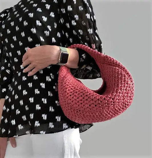 Dusty Rose Handmade Crochet Dumpling-Shape Hobo Bag