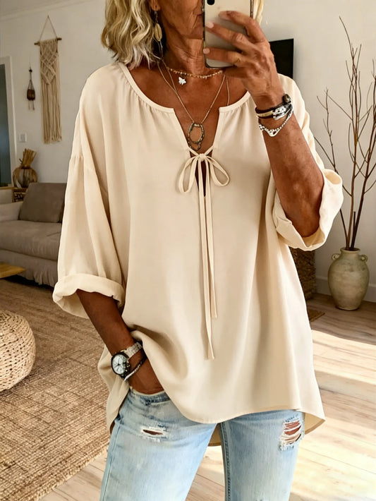 Women's Casual V-Neck Tie-Front Top