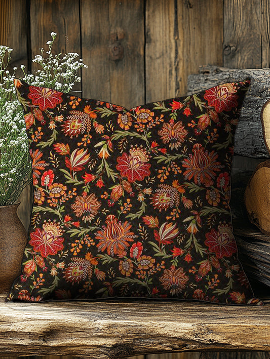 Folk Flower Art Pattern Print Pillow