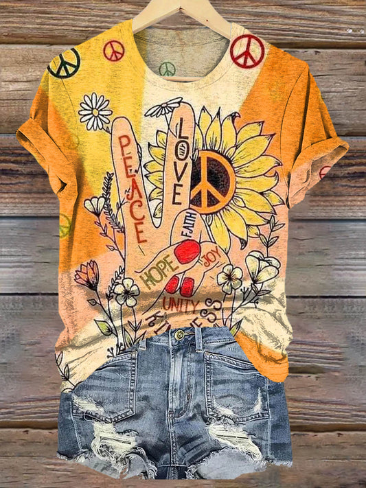 Hippie Art Print Casaul Short Sleeve T-shirt