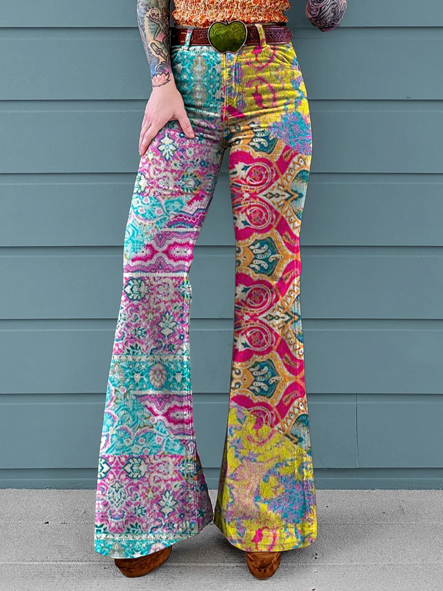 Women's Retro Ethnic Pattern Art Print Casual Wide Leg Pants