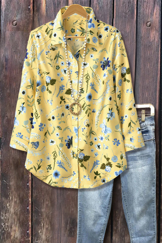 Spring Floral Print Three Quater Sleeve Shirt