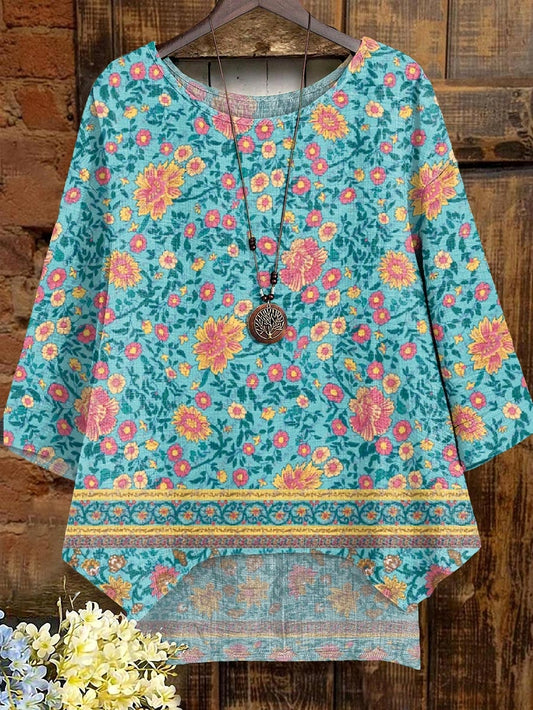 Women's Bohemian Floral Art Print Comfortable Cotton Shirt