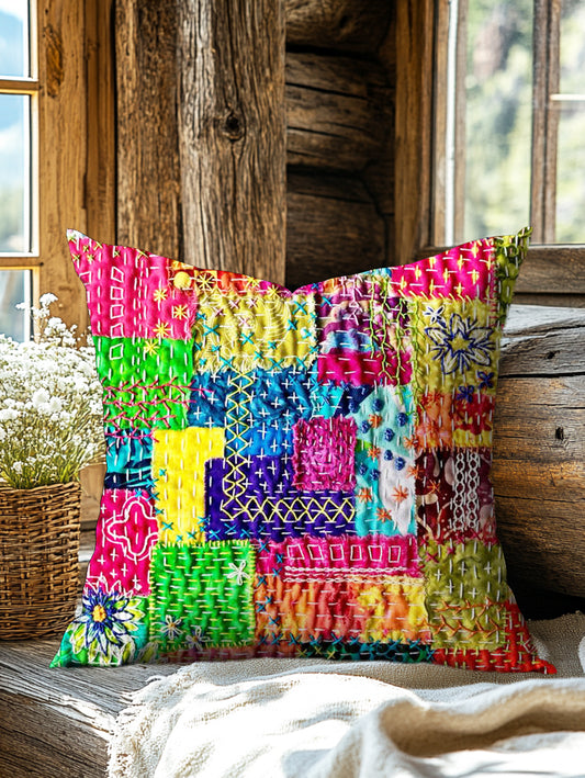 Vintage Patchwork Art Print Casual Pillow