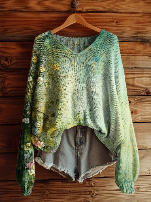 Women's Vintage Floral Tattoo Pattern Art Print Casual Pullover Sweater