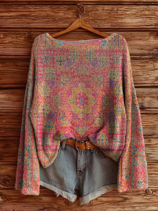 Women's Ethnic Totem Art Pattern Print Casual Pullover Sweater