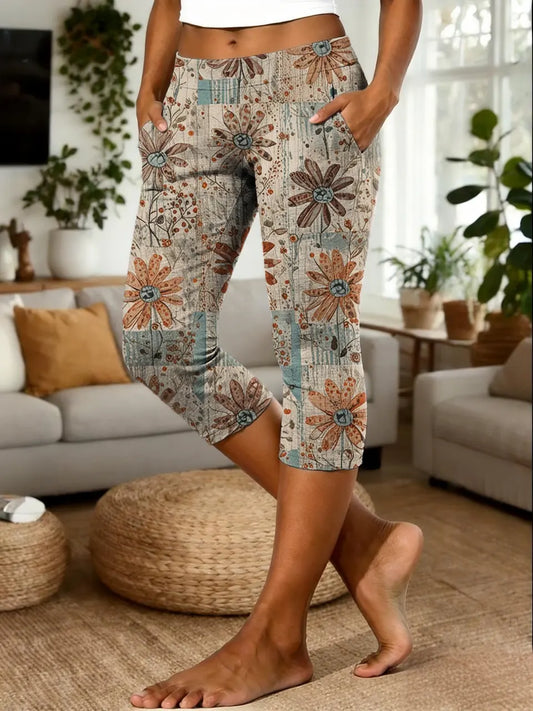 Women's Retro Bohemian Floral Art Print Casual Leggings