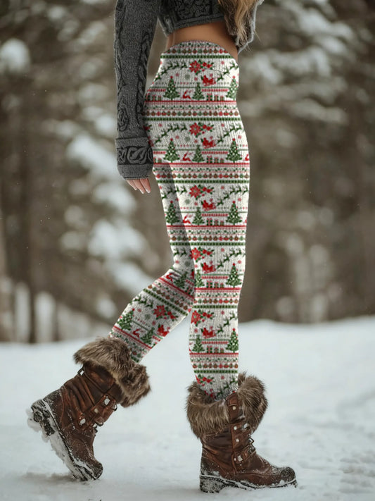 Women's Christmas Pattern Art Print Knit Leggings