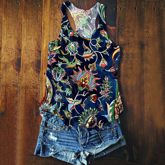 Women's Vintage Ethnic Floral Art Print Tank Top