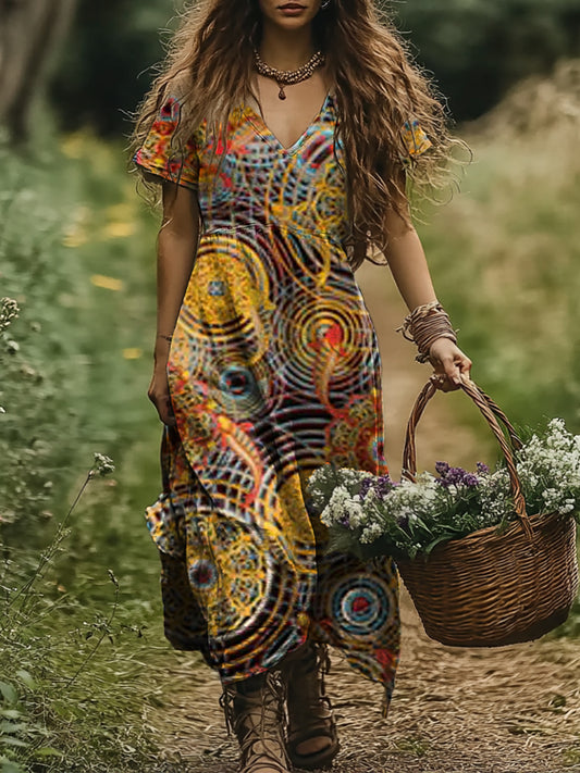 Women's Colorful Patterns Art Print Pockets Cotton Dresses
