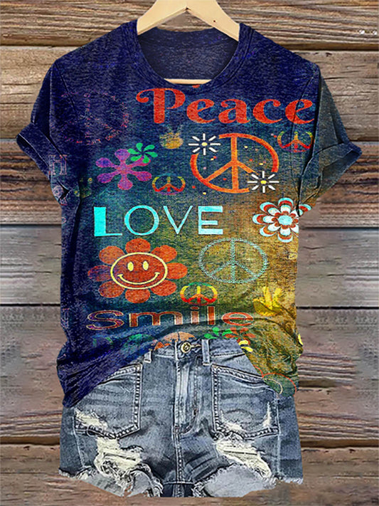 Retro Peace Graffiti Print T-shirt