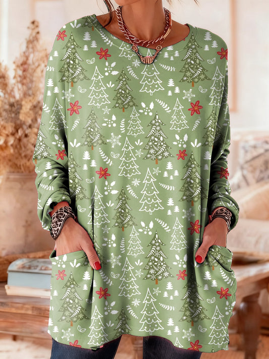 Women's Casual Christmas Long-Sleeved Pocket T-Shirt