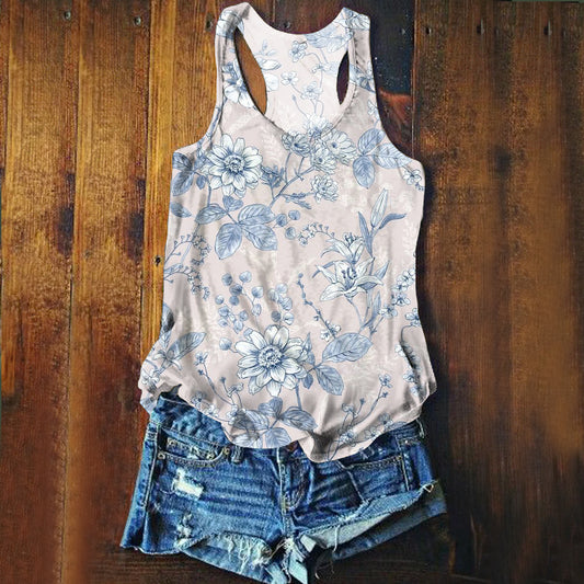 Women's Vintage Floral Art Print Tank Top